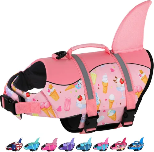 Miniatura 13 de Dogcheer Chaleco salvavidas para perros Tiburón, Chaleco salvavidas ajustable para perros para natación y navegación con flotabilidad superior y asa