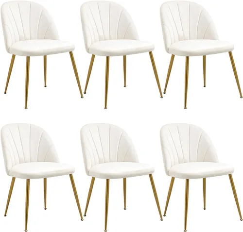 Miniatura 35 de Juego de 4 sillas de comedor de terciopelo, sillas de comedor modernas tapizadas de mediados de siglo, silla de acento sin brazos con patas doradas