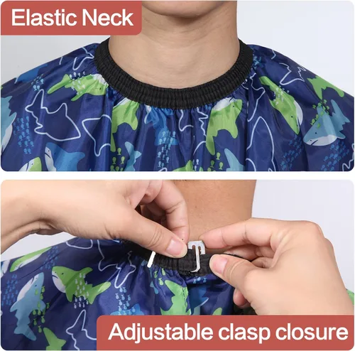 Miniatura 4 de Capa de peluquería para niños con cepillo para el cuello, capa profesional de corte de pelo con cierre a presión ajustable