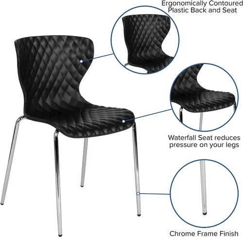 Miniatura 5 de Flash Furniture Lowell Silla apilable de plástico negro con asiento en cascada