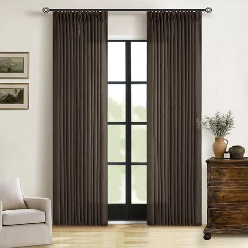 Miniatura 129 de Cortinas de lino natural con pliegues fruncidos de 120 pulgadas de largo para sala de estar, cortinas plisadas con ganchos y lengüeta trasera