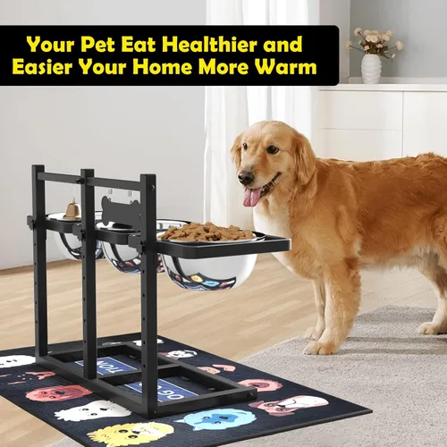 Miniatura 7 de Soporte elevado para perros medianos y grandes con comedero lento y tapete, altura ajustable de 3.9, 5.5, 7.1, 8.7, 10.2, 11.8 pulgadas, comederos