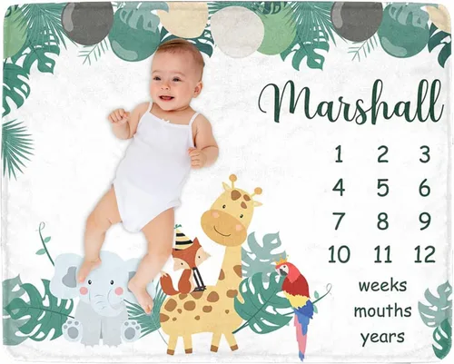 Miniatura 23 de Manta de hito para bebé personalizada con nombre, manta personalizada de flores en forma de mariposa con tabla de crecimiento calendario, manta