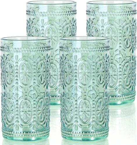 Miniatura 10 de abrwyy Juego de cristalería ámbar de 4 vasos vintage para beber, vasos de vidrio resistentes de 12 oz ámbar, vaso Old Fashioned, juego de vasos