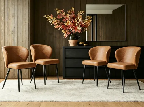Miniatura 23 de Juego de 2 sillas de comedor negras Stabrech, sillas de comedor con respaldo curvo, sillas de comedor modernas de bouclé tapizadas para la sala
