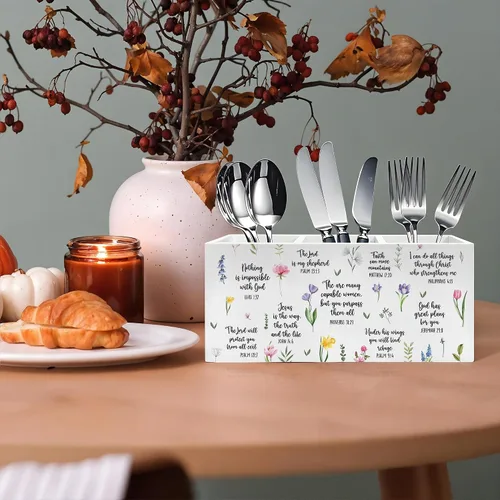 Miniatura 4 de Soporte Inspirador Floral para Bolígrafos y Lápices con Versículos Bíblicos, Decoración Cristiana para Oficina en Casa, Organizador de Bolígrafos
