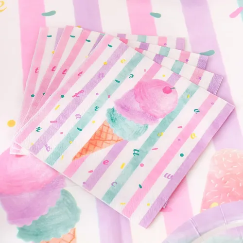 Miniatura 3 de WERNNSAI Suministros para fiestas de helados, desechables de 3 capas, con temática de helado dulce rosa, para cumpleaños o baby shower, almuerzo