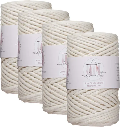 Miniatura 37 de Makromecity, Cordón de algodón para macramé de 1/8 pulgadas x 100 yardas (300 pies) Hilo de algodón verde crepé de 3 mm de un solo hilo para arte