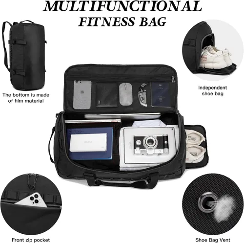 Miniatura 3 de Lyweem Bolsa de viaje para hombres, 60L, bolsa de lona deportiva, de gran tamaño, bolsa de fin de semana, bolsa de noche para mujeres