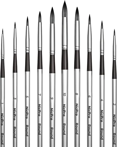 Miniatura 11 de Nicpro Juego de 10 pinceles de pintura para artista, suave y antidesprendimiento, mango corto de madera para acrílico, acuarela, óleo, pintura
