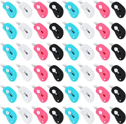 48 piezas de mini cortador de caja retráctil, cuchillo utilitario lindo estilo de regreso a clases, suministros de regreso a clases, portátil,