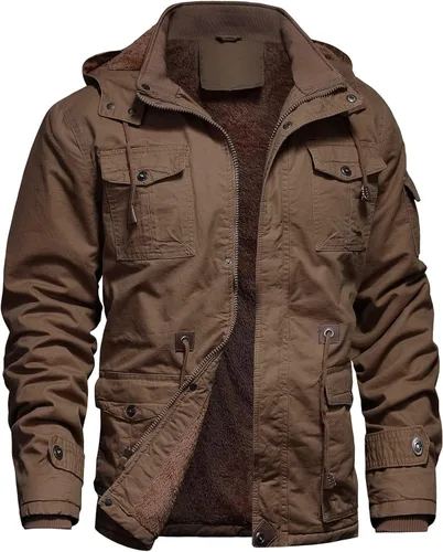 Miniatura 12 de Chaqueta de invierno para hombre, chaqueta militar, chaqueta tipo cargo con forro polar, chaqueta cálida con capucha desmontable, chaqueta