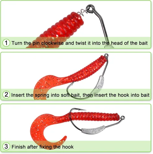 Miniatura 4 de Twistlock Fishing Hooks with Weight, 25pcs Worm Hooks with Centering Pin Spring Weighted Swimbait Hooks for Soft Plastic Lures Baits Bass Fishing