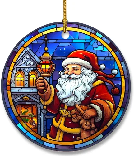 Miniatura 11 de Adorno de cerámica divertido - Papá Noel travieso y ciervo "Deseo que no te traiga nada más que una feliz Navidad" - Adornos para el hogar, adorno