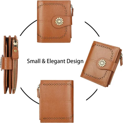 Miniatura 3 de Lavemi Cartera de cuero para mujer, pequeña, compacta, con bloqueo RFID, con bolsillo con cremallera