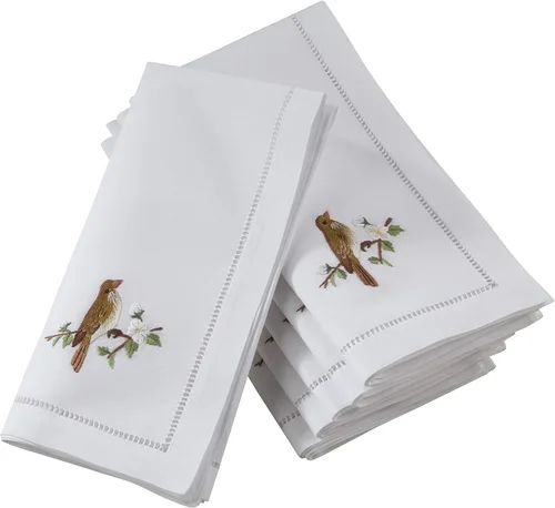 Miniatura 67 de Juego de 6 servilletas bordadas de magnolia hechas a mano con borde cosido
