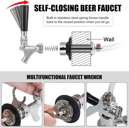 Miniatura 5 de Kit de grifo de vástago de cerveza de barril de cerveza de 3 pulgadas, vástago de grifo de cerveza de cierre automático, llave de piezas