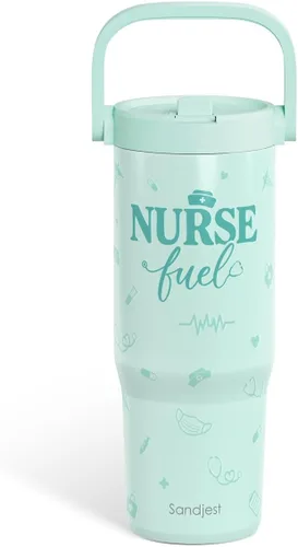 Miniatura 21 de SANDJEST Besties - Vaso de acero inoxidable con tapa para pajita de 30 onzas con asa de transporte para mujeres, niñas, mejores amigas, taza de café