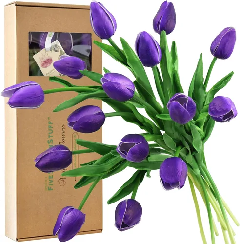 Miniatura 16 de FiveSeasonStuff - Flores artificiales de tulipanes, se sientes reales al tacto, ideales como ramo de boda, decoración del hogar, fiesta, arreglos