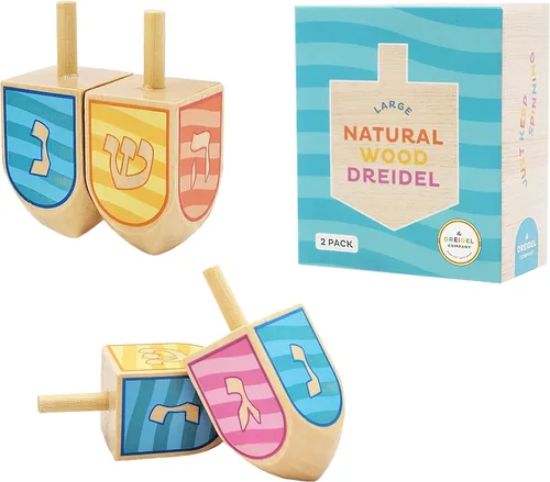 Miniatura 3 de The Dreidel Company Dreidels de Hanukkah de madera pintada a mano, extra grande, paquete de 2 diseños Ocean Dreidel Ocean Dreidel Design