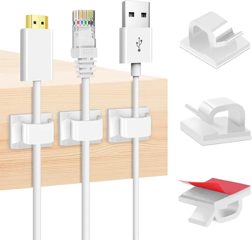 Miniatura 9 de Clips adhesivos grandes para cables (45 unidades, negro), clips de alambre mejorados para cables eléctricos, clips de cable adhesivos para organizar