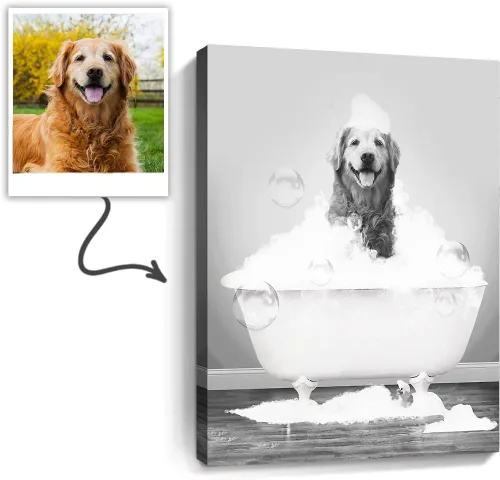 Miniatura 39 de Fotos personalizadas de mascotas en lienzo para pared Arte de baño personalizado Lindo perro gato en bañera Impresiones, divertidos animales Foto