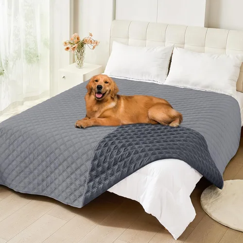 Miniatura 37 de Smiry Funda impermeable para cama de mascota, suave y lavable, para muebles, cama, sofá, reversible, a cuadros (30 x 53 pulgadas, color beige/beige)