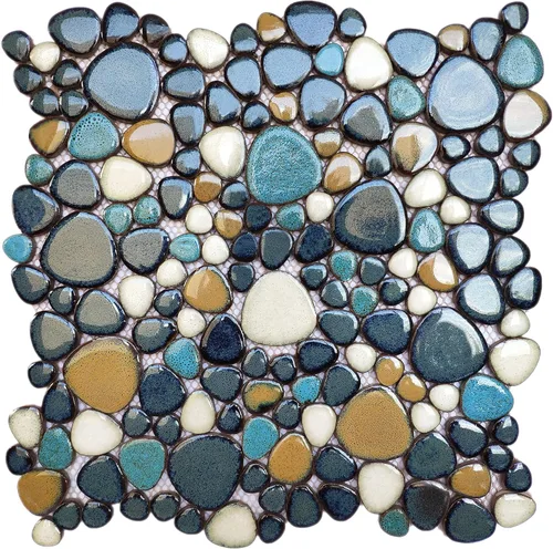 Miniatura 11 de Parrotile Azulejos Azules de Guijarros para Piso de Ducha, Mosaico para Salpicadero de Baño, Azulejos de Pared (5 Hojas)