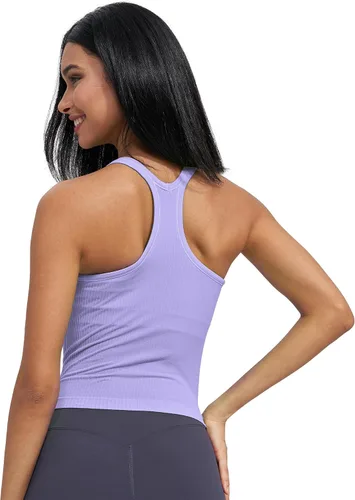 Miniatura 10 de sphinx cat - Camiseta corta de entrenamiento para mujer, camiseta sin mangas, acanalada, con espalda cruzada y brasier integrado