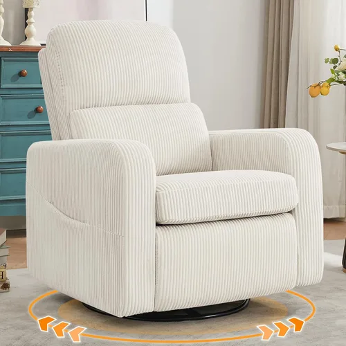 Miniatura 19 de Mecedora Reclinable Giratoria, Reclinable Eléctrico de Gran Tamaño con Cojín Removible, Sillas de Guardería Reclinables Giratorias Tapizadas