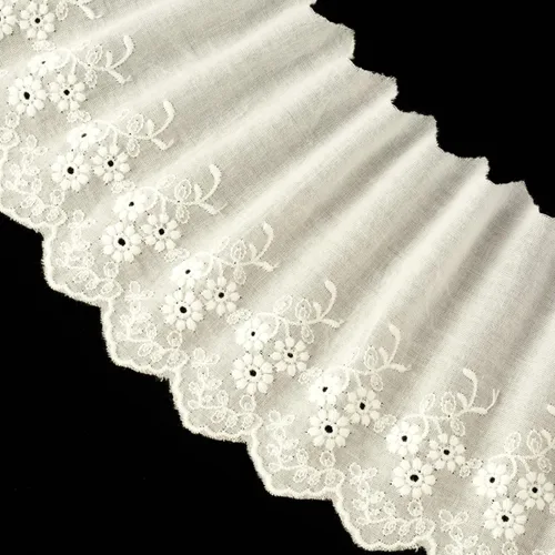 Miniatura 18 de PAGOW Ribete de encaje de algodón con ojales de 5 yardas, ribete de encaje floral de algodón blanco, encajes festoneados bordados para coser Estilo1