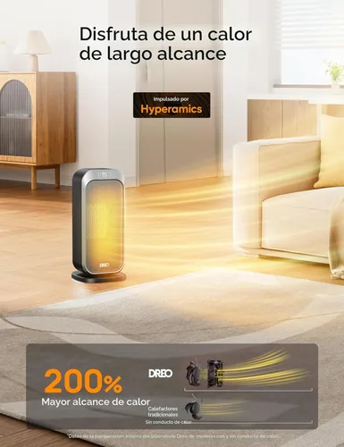 Miniatura 3 de Dreo Calentador de espacio silencioso, calentadores portátiles de 1500 W para uso en interiores con control remoto, oscilación de 70°, cerámica PTC