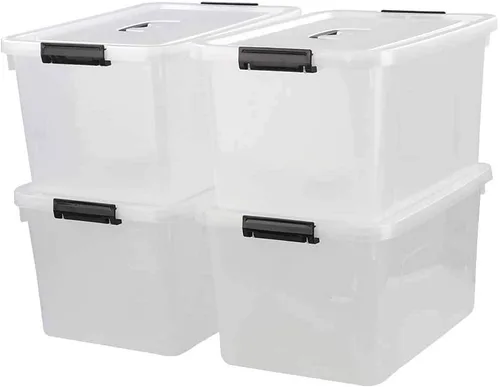 Miniatura 8 de Caja de almacenamiento de plástico de 10 L, caja de pestillo transparente con asa, juego de 4 Pestillos de bloqueo apretado, para armario, garaje
