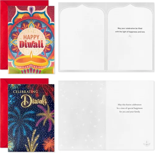 Miniatura 3 de Hallmark Golden Thread Diwali - Surtido de tarjetas Happy Diwali (16 tarjetas con sobres)