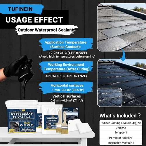 Miniatura 6 de Sellador impermeable líquido de goma, 11 libras/11.0 lbs, color negro, secado rápido, reparación de fugas de fundación de múltiples superficies