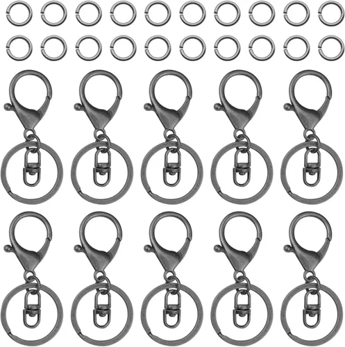 30 cierres de pinza de langosta para hacer llaveros, clips de gatillo giratorios de metal con cierres giratorios, anillo de llavero dividido plano,