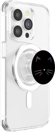Miniatura 4 de PopSockets MagSafe PopGrip de cara de gato arcoíris negra para iPhone