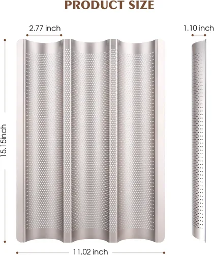 Miniatura 5 de Sartén para baguette, sartenes francesas para hornear, antiadherentes 3 ranuras perforadas italianas para pan, molde de pan francés largo, dorado