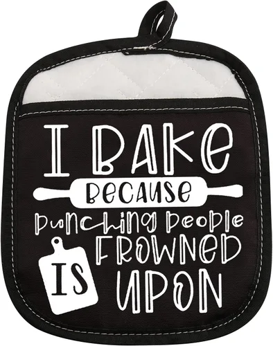 ZJXHPO Almohadillas para horno de regalo para hornear, soporte para ollas I Bake Because Punching People is Frowned Upon Hot Pads (Frunción sobre)