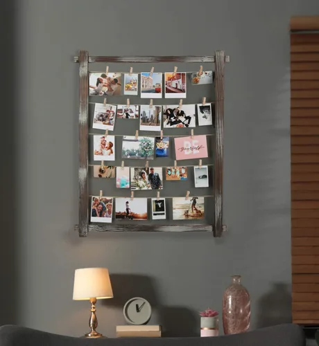 Miniatura 3 de J JACKCUBE DESIGN Tablero de Collage de Fotos para Pared, Marco de Collage de Fotos para Decoración de Pared con 35 Clips, Madera Rústica - MK562B