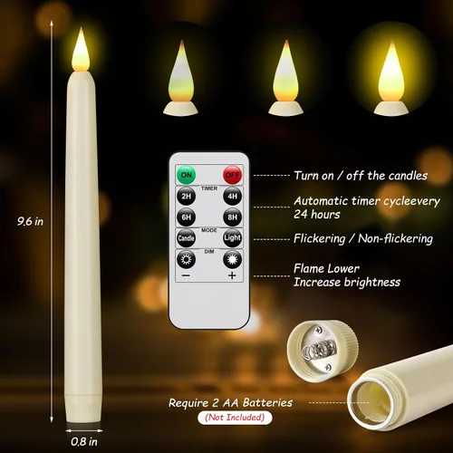 Miniatura 4 de Velas cónicas sin llama con control remoto y temporizador, candeleros LED que funcionan con baterías con llama 3D parpadeante, velas falsas