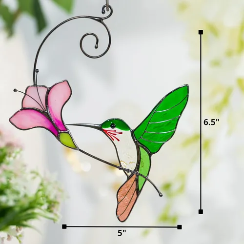 Miniatura 7 de Colgante de ventana de vidrio de colores multicolor Colibrí hecho a mano Atrapasol de vidrio auténtico Colgantes de ventana de vidrio pintado único