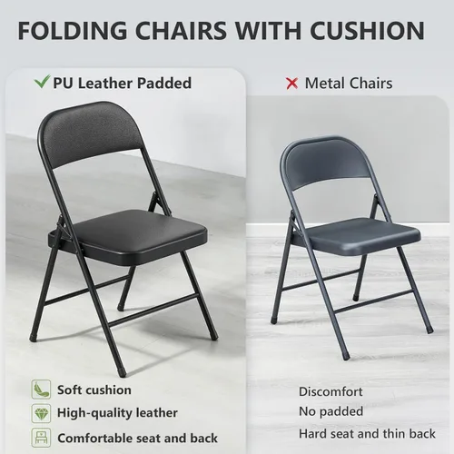 Miniatura 9 de Paquete de 2 sillas plegables, sillas plegables acolchadas de piel sintética para exteriores e interiores, asiento comercial de metal plegable