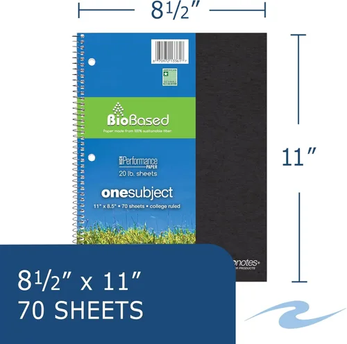 Miniatura 3 de Roaring Spring Environotes - Cuaderno reciclado con espiral de 1 materia, rayado universitario, 70 hojas de base biológica, 11 x 8.5 pulgadas