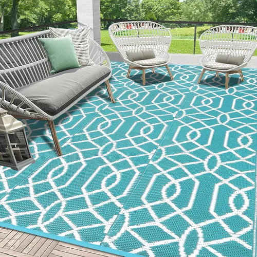 Miniatura 12 de HEBE Alfombra de Exterior Impermeable 6x9, Alfombra de Paja de Plástico Alfombra de Camping, Alfombras de Patio Exterior Reversibles Tapete para RV