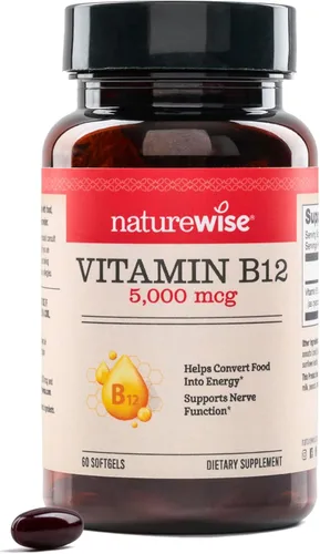 NatureWise Vitamina B12 5000 mcg - Fuerza Extra - Suplemento para Apoyar los Niveles de Energía, Claridad Mental, Salud del Sistema Nervioso - Fácil