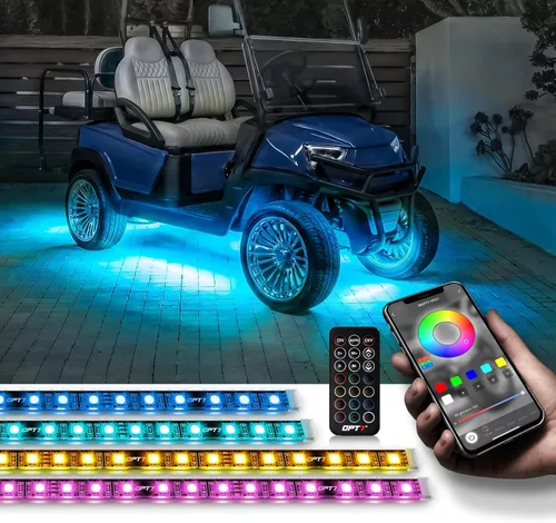 Miniatura 10 de OPT7 Aura DreamColor - Kit de luz LED para carrito de golf de 12 V con aplicación y control remoto, 4 tiras de luz multicolor impermeables