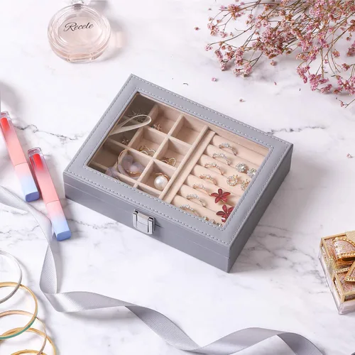 Miniatura 4 de BEWISHOME Soporte para anillos y organizador de aretes, organizador de almacenamiento de aretes para adolescentes y mujeres, bandejas organizadoras