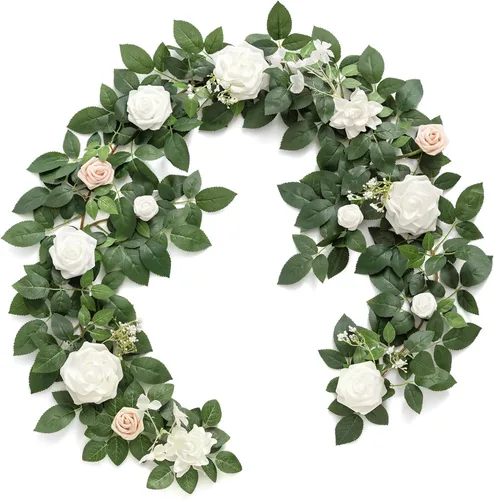 Miniatura 7 de Ling's Moment - Guirnalda de Flores Artificiales de 5 Pies de Borgoña, Guirnalda Floral de Rosa Marrón, Flores de Arco, Vid para Decoración de Fondo
