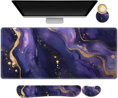 Miniatura 37 de Juego de alfombrilla de mouse grande para juegos, 4 en 1, alfombrilla de escritorio extendida para teclado con reposamuñecas, juego de alfombrilla